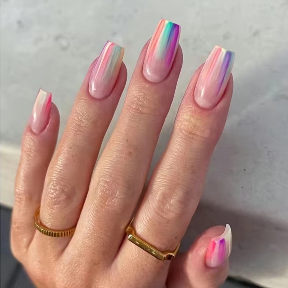 Medium Square Nude With Transparent Colorful Rays Glossy